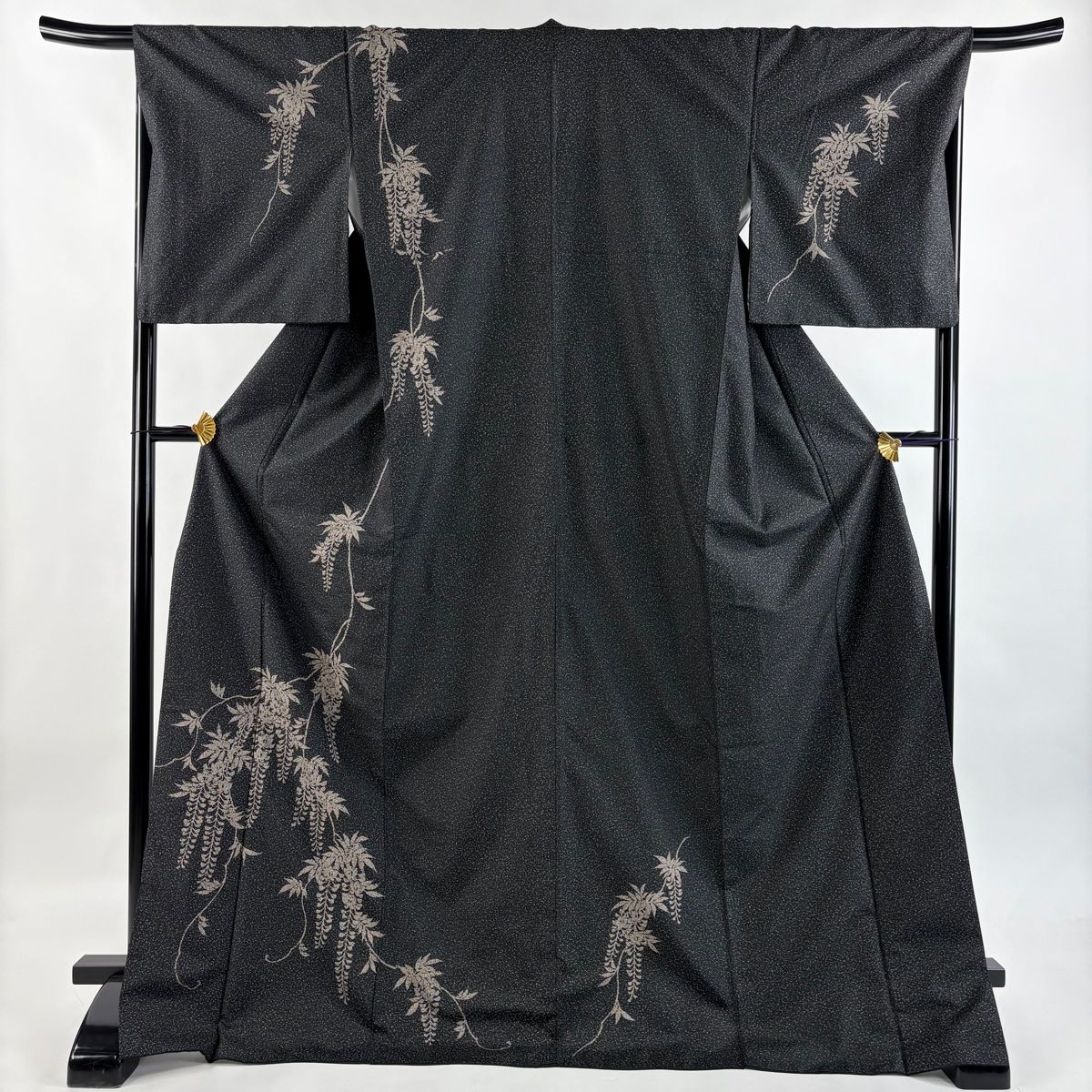 付下げ 身丈174.5cm 裄丈68cm L 袷 大島紬地 純泥染 証紙 藤 墨色 正絹