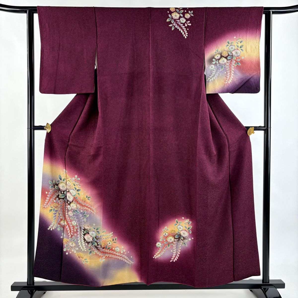 付下げ 身丈156cm 裄丈61cm S 袷 辻が花柄 金通し 絞り 赤紫 正絹