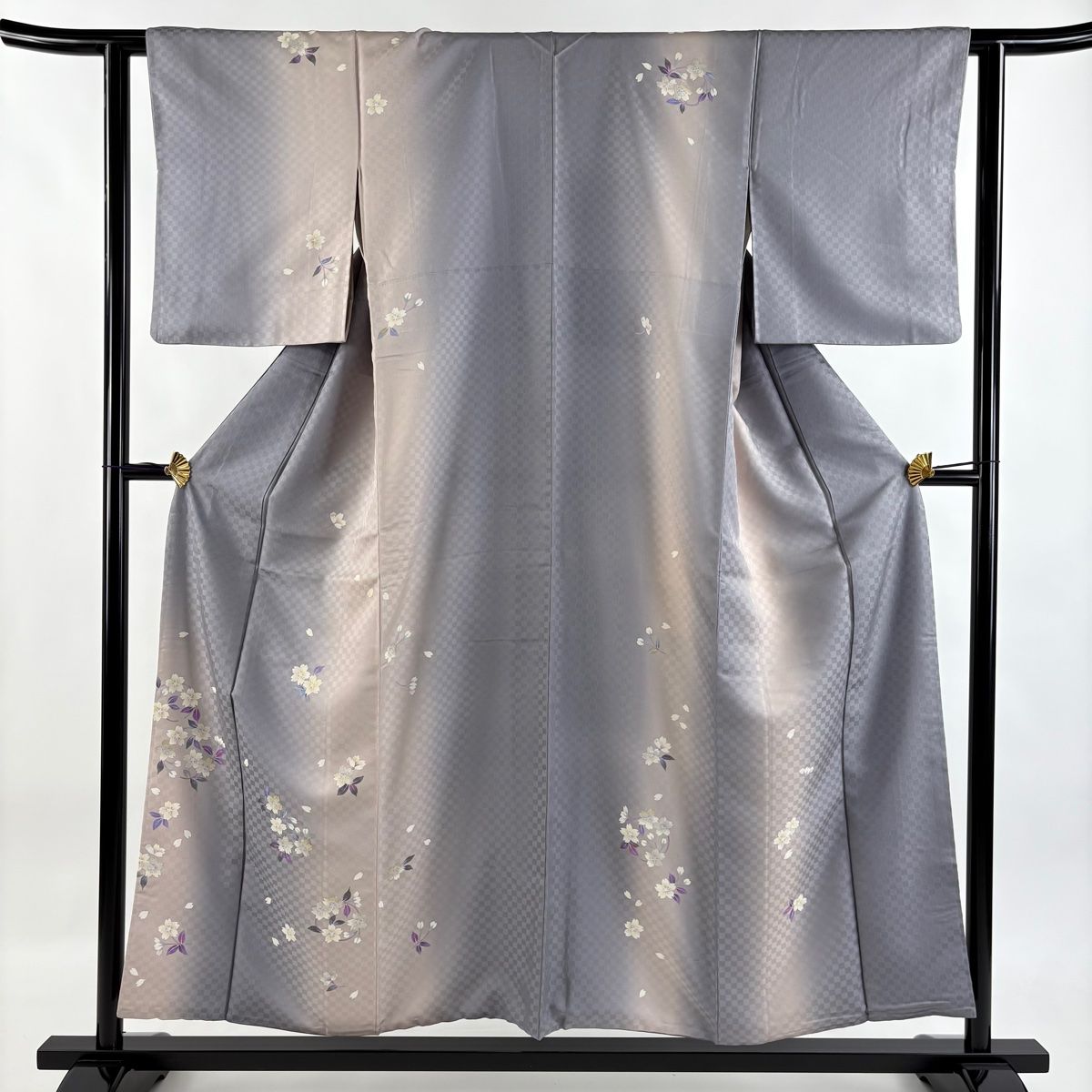 付下げ 身丈155cm 裄丈61cm S 袷 桜 花びら 金銀彩 ぼかし 青灰色 正絹