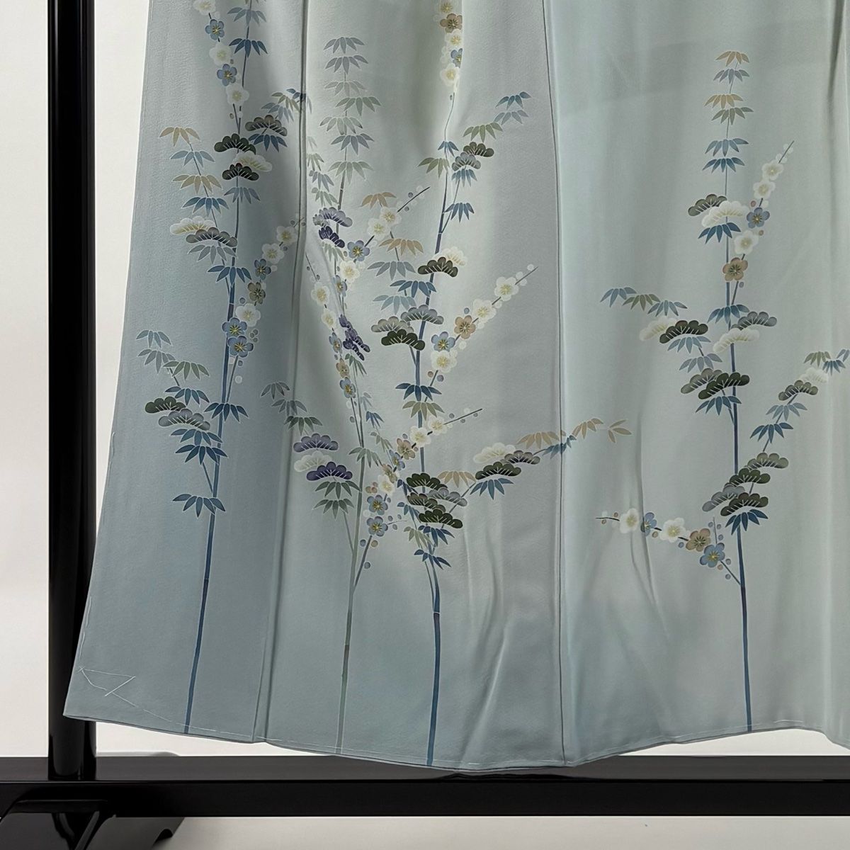 付下げ 身丈153.5cm 裄丈64cm M 袷 落款 松竹梅 ぼかし 灰緑 正絹 一つ紋