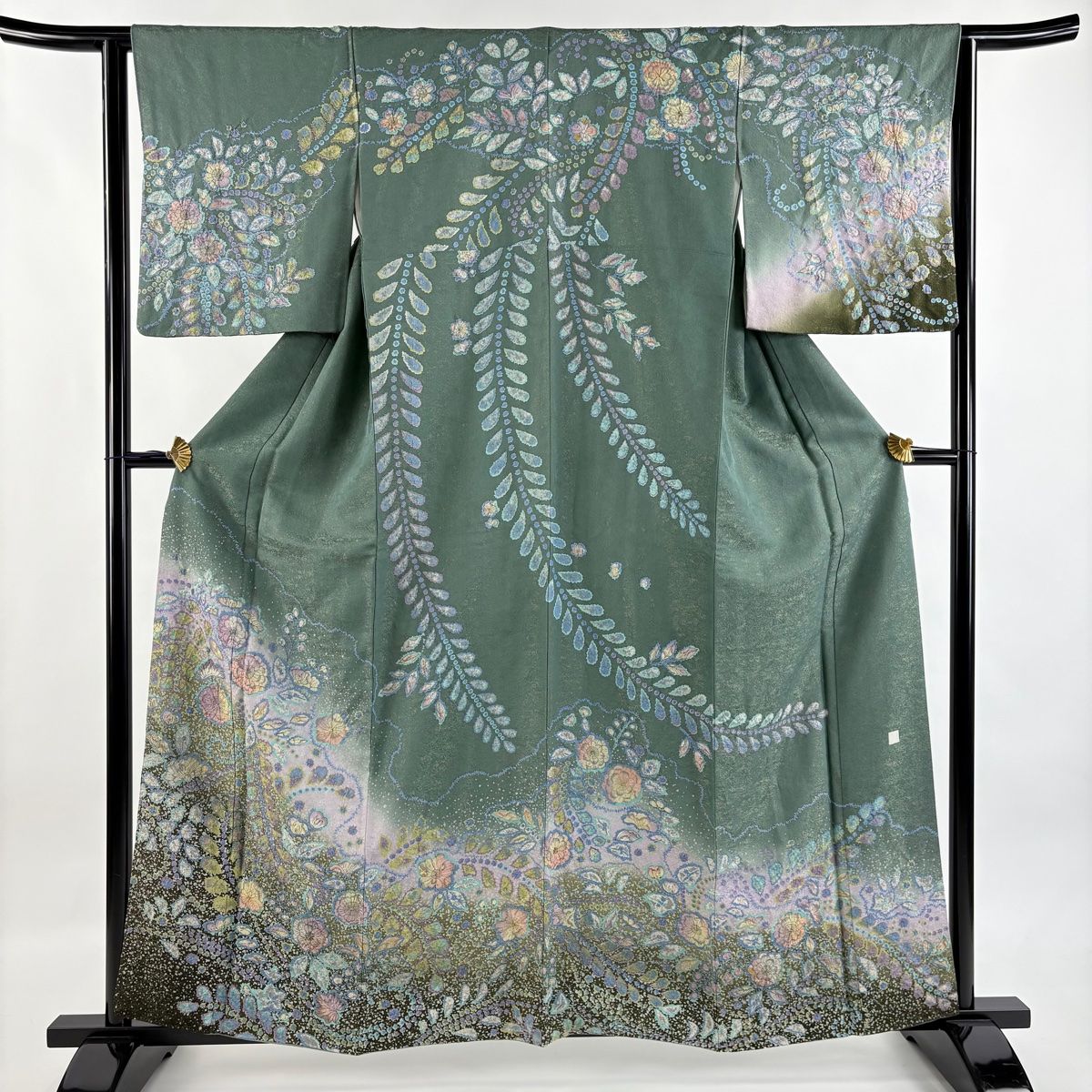 訪問着 身丈161cm 裄丈63cm S 袷 辻が花 金通し 金彩 緑 正絹