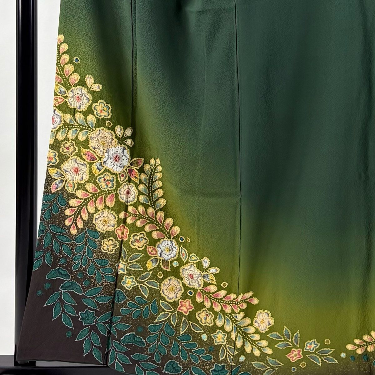 訪問着 身丈157cm 裄丈65.5cm M 袷 翠山工房 やまと 落款 辻が花 金彩 ぼかしぼかし 深緑 正絹