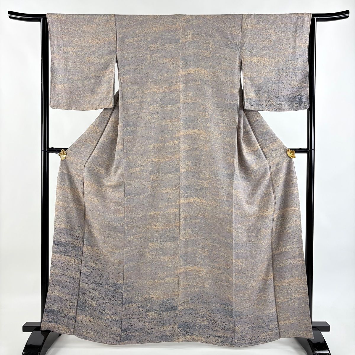 付下げ 身丈164.5cm 裄丈64.5cm M 袷 加藤唐九郎 落款 霞 ぼかし 陶彩染 灰紫 正絹 一つ紋