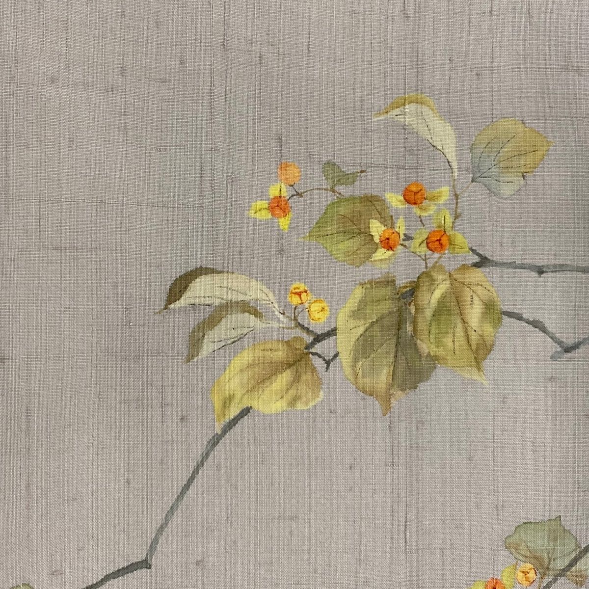 個性派 訪問着 身丈160.5cm 裄丈64cm M 袷 一色生子 紬地 落款 枝花 灰色 正絹