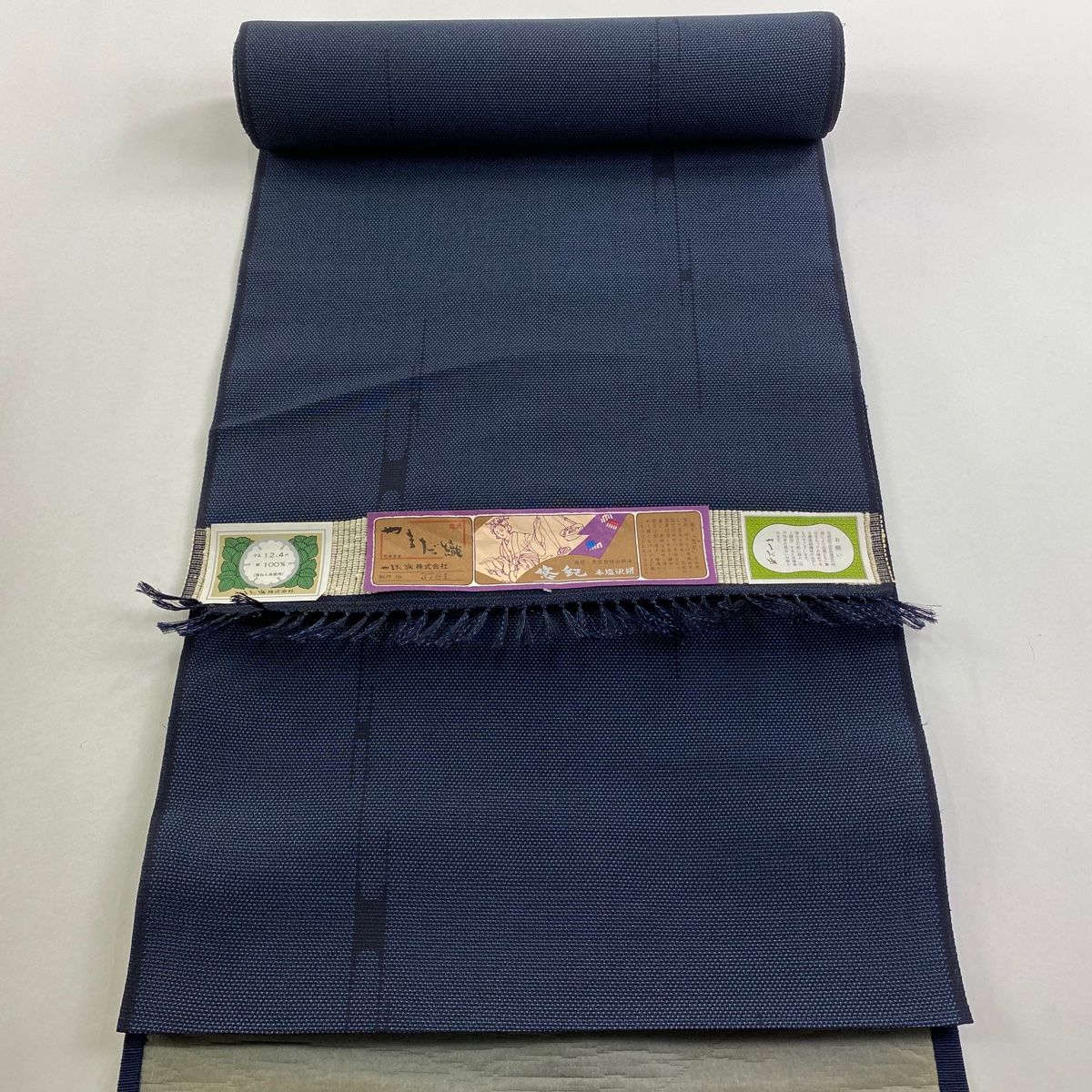 人気のブランド満載。 反物 お召 本塩沢絣 やまだ織 絣 幾何学模様 濃紺 正絹