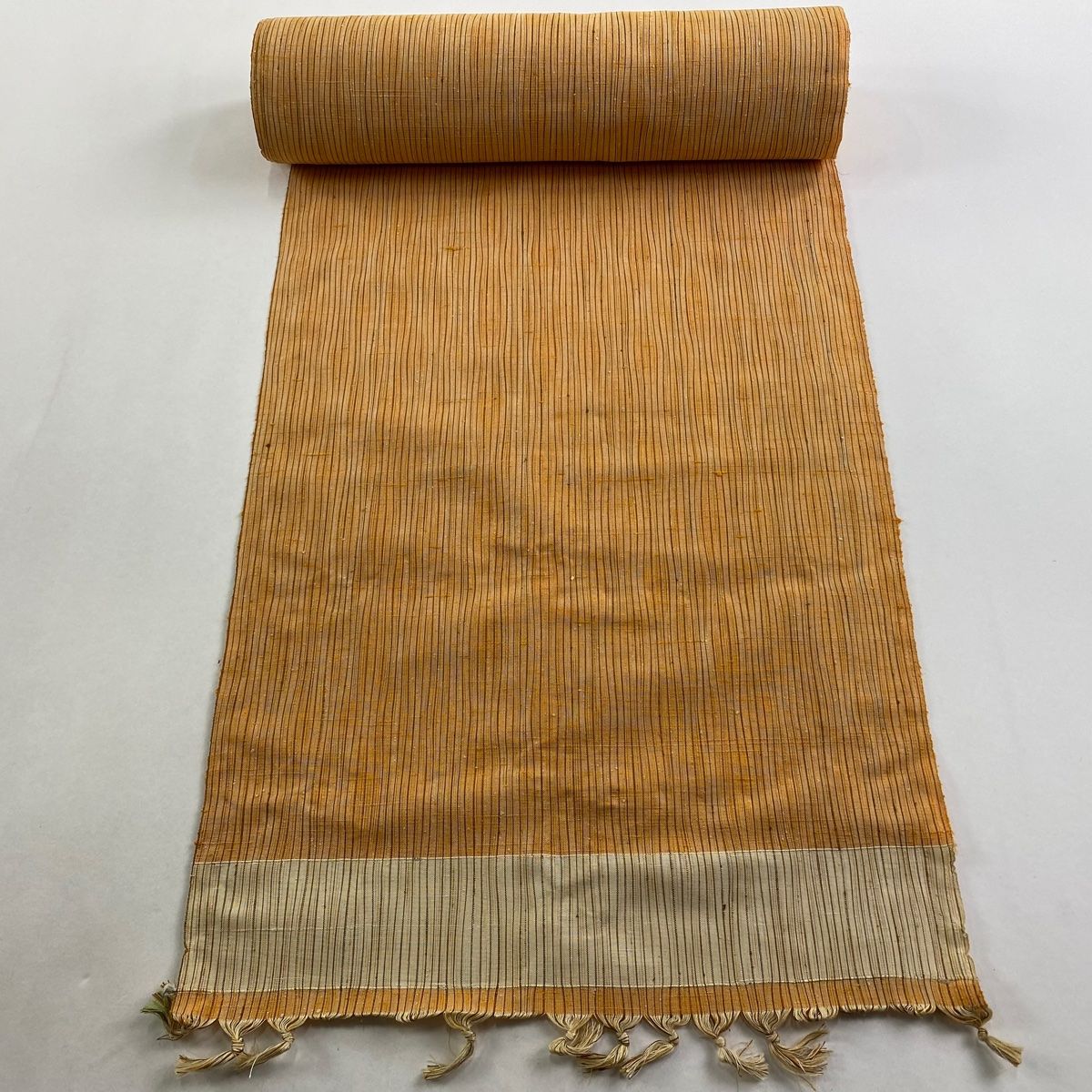 反物 秀品 紬 よろけ縞 オレンジ 正絹