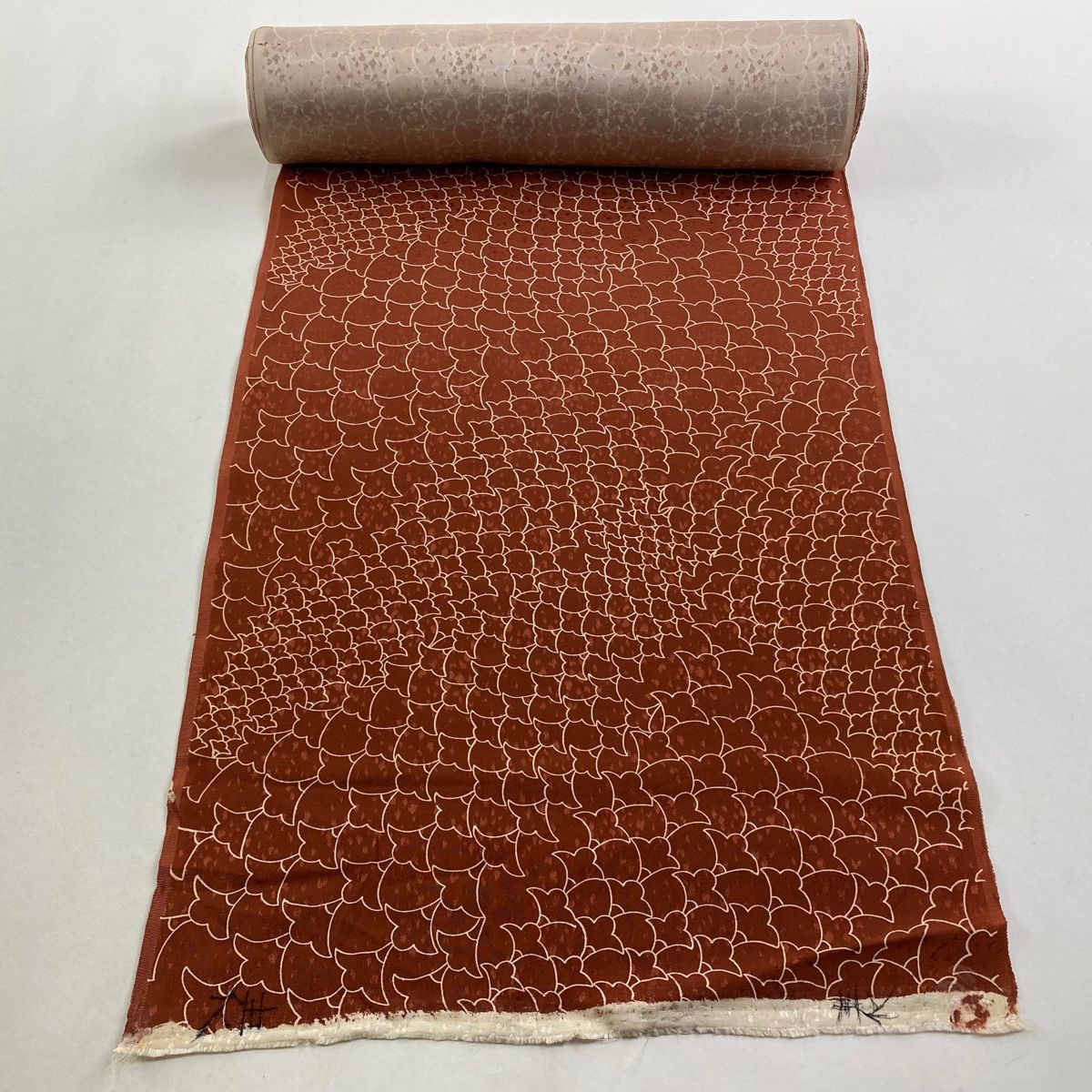 反物 秀品 小紋 幾何学模様 地紋 茶色 正絹
