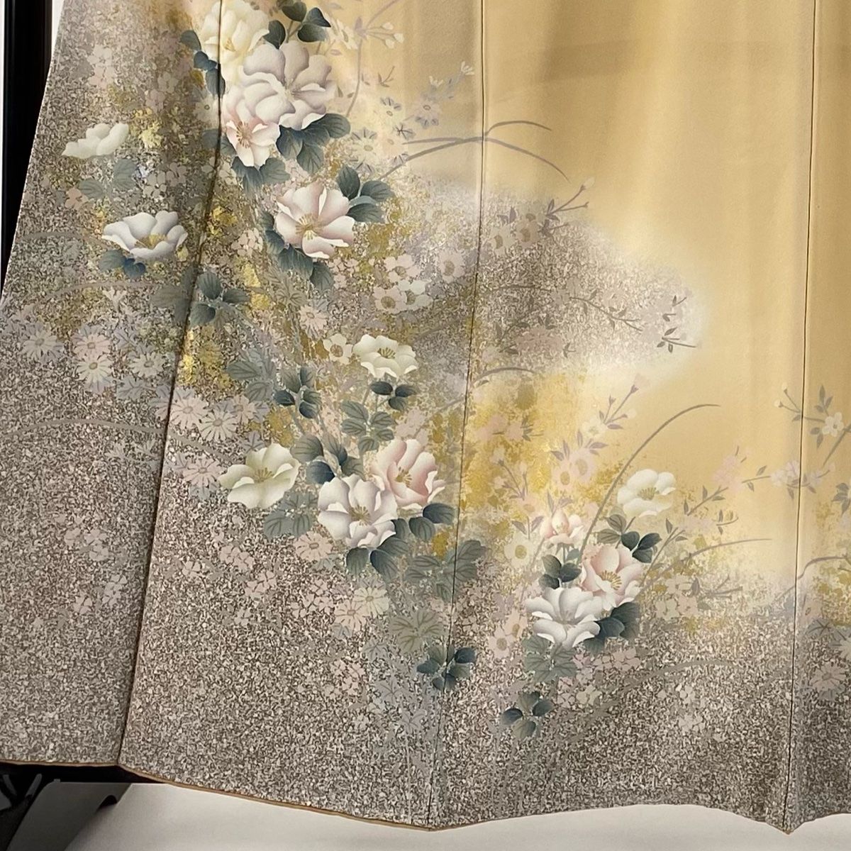 訪問着 身丈162.5cm 裄丈67.5cm L 袷 袋帯セット 草花 金銀彩 ぼかし ベージュ 正絹 秀品