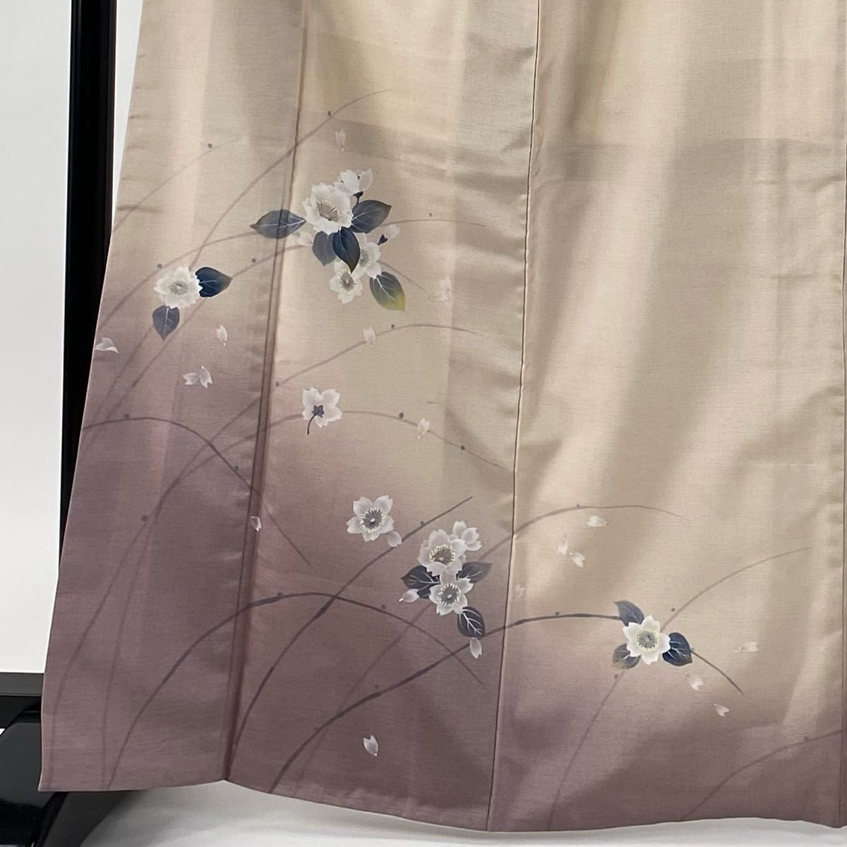 付下げ 身丈167cm 裄丈69.5cm L 袷 袋帯セット 紬地 桜 染め分け ぼかし ピンクベージュ 正絹 秀品