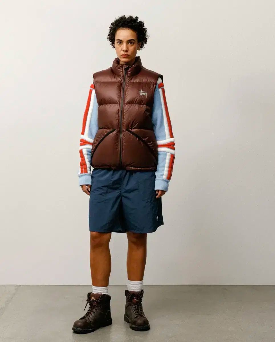 XXL STUSSY マイクロ リップストップ ダウン ベスト_ブラウン