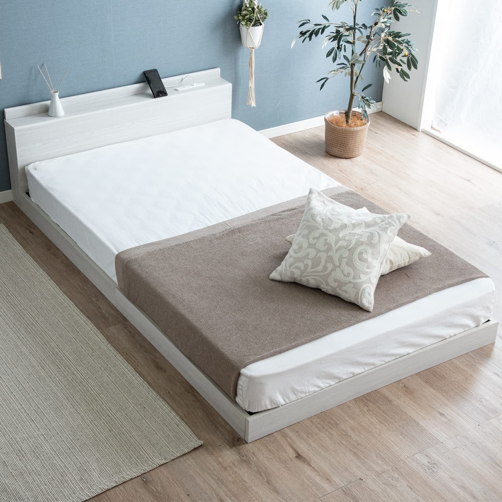 タンスのゲン ベッド シングル ローベッド スマホスタンド 宮棚付き すのこベッド USB コンセント 80221