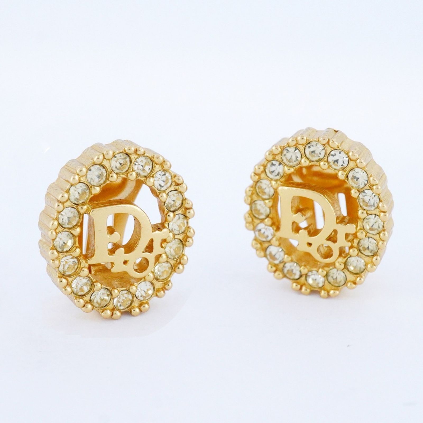 クリスチャン ディオール Christian Dior クリスチャンディオール イヤリング ディオール オーバル GPメッキ ラインストーン ゴールドレディース