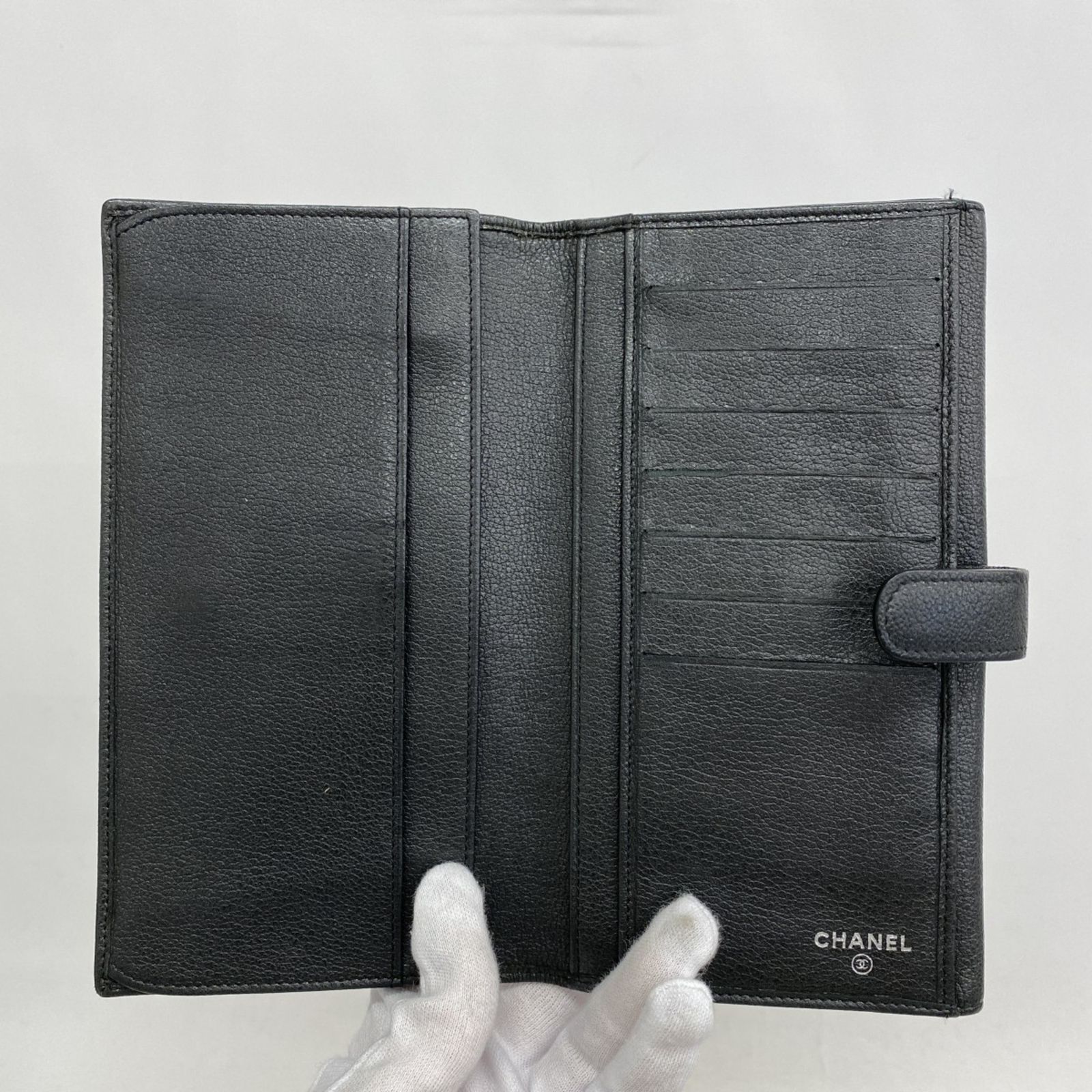 シャネル(Chanel) シャネル 長財布 カメリア レザー ブラック