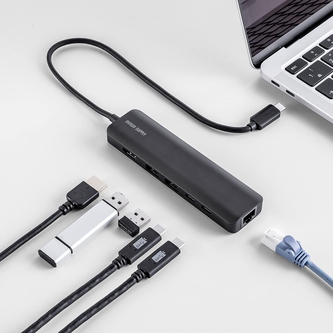 ドッキングステーション HDMI 8K Type-C 4K 120Hz対応 PD 100W LAN サンワダイレクト Type-A×2 Type-C×2 6in1 ハブ 400-HUBC9BK