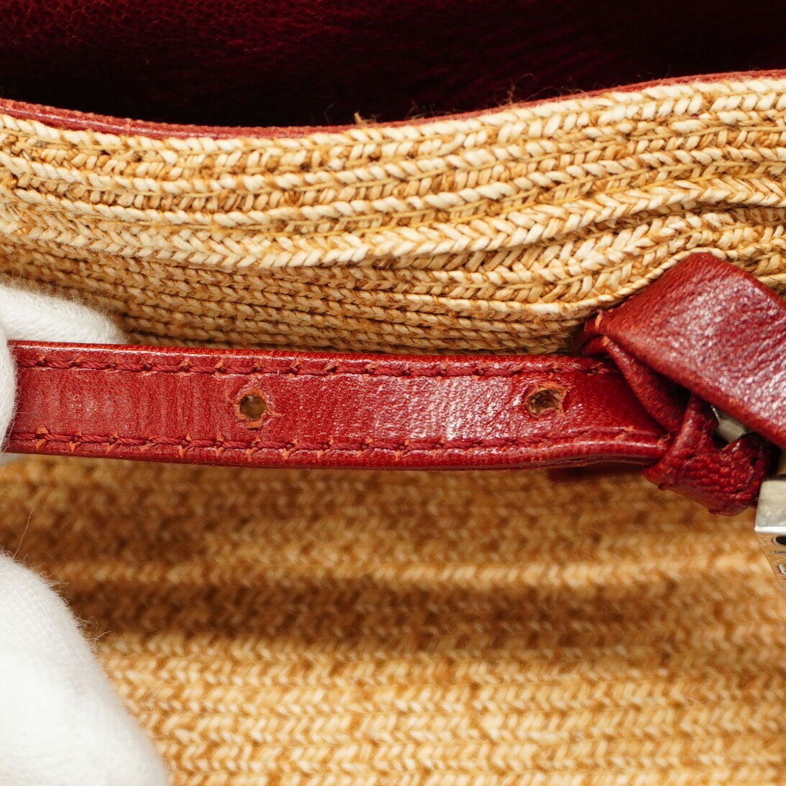 フェンディ Fendi フェンディ トートバッグ ラフィア ベージュ ボルドー レディース DECORATOM_COM_BR