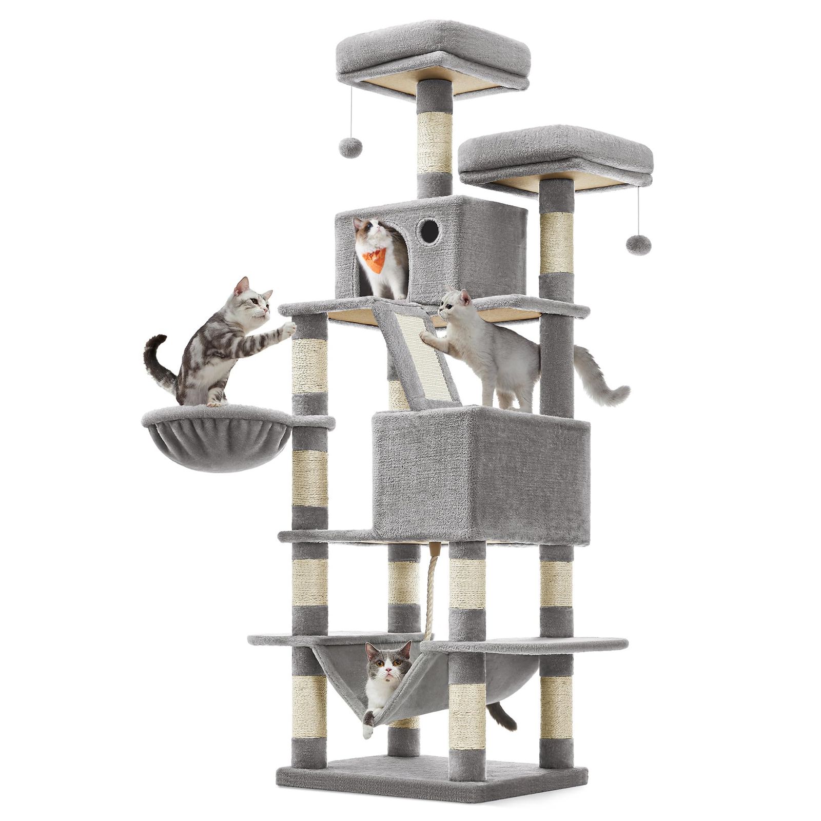 ハンモック 多頭飼い スリム 人気 省スペース 大型猫用 据え置き キャットタワー 高さ168cm FEANDREA PCT165W