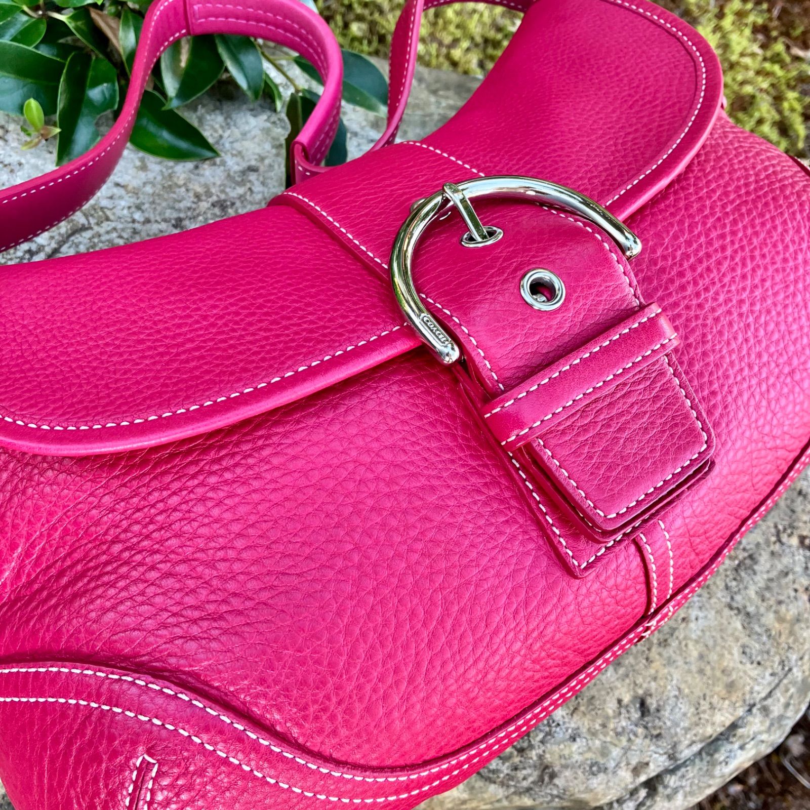 Coach Vintage Magenta Pink Leather Soho Flap Shoulder Bag y2k