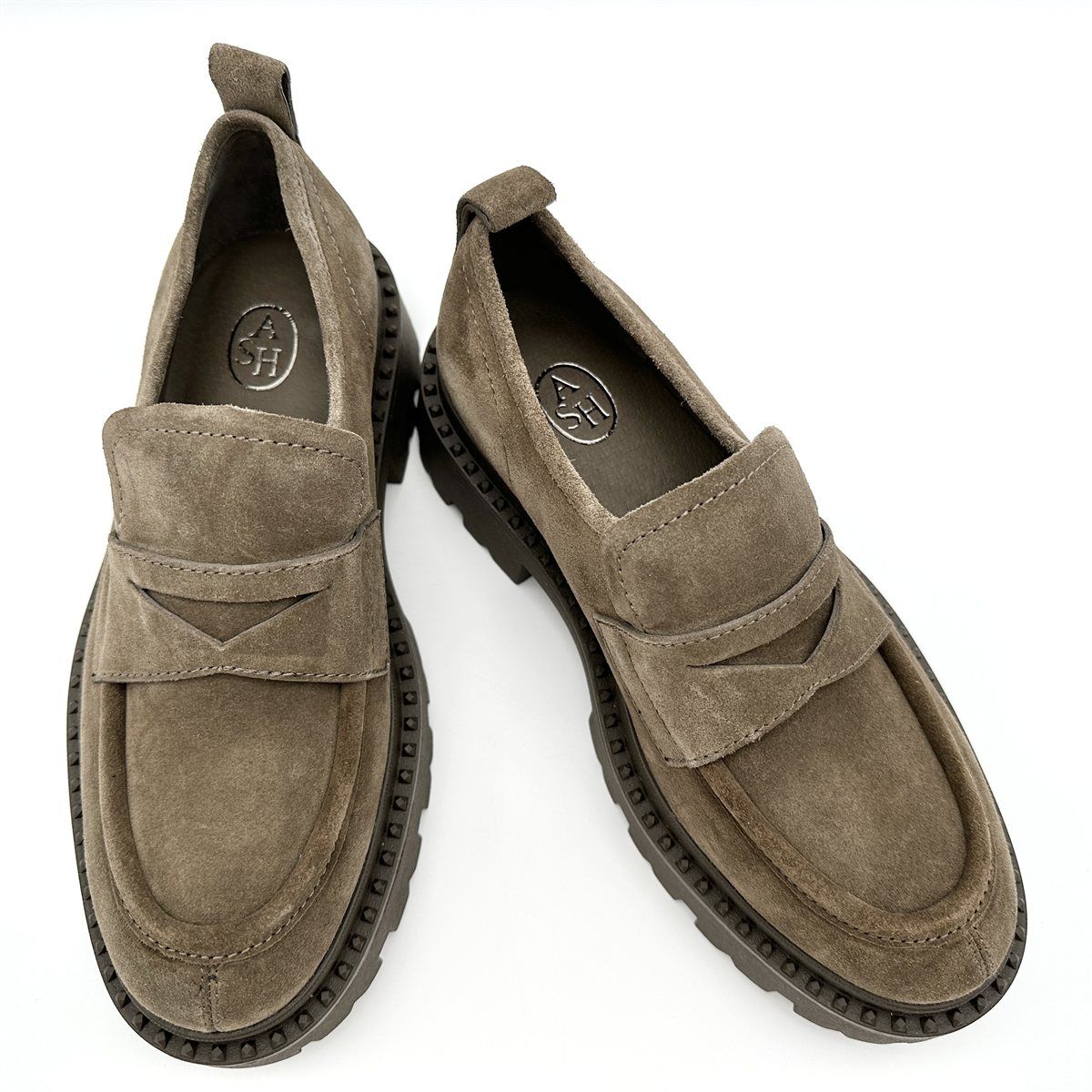 ASH 厚底ローファー スエード コインローファー スタッズ カーキ 2062 T