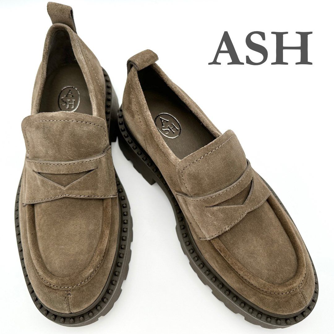 ASH 厚底ローファー スエード コインローファー スタッズ カーキ 2062T