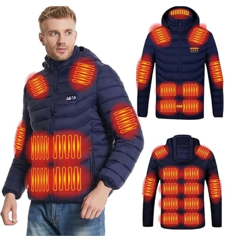 Platilive 電熱ジャケット メンズ ジャケット 4つのスイッチ独立 19箇所発熱 充電式ヒート USB加熱 3段階温度調整 速暖ソフト アウトドア 防寒 冬服 カジュアル 登山 釣りnavy-L