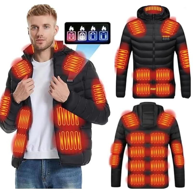 Platilive 電熱ジャケット メンズ ジャケット 4つのスイッチ独立 19箇所発熱 充電式ヒート USB加熱 3段階温度調整 速暖ソフト アウトドア 防寒 冬服 カジュアル 登山 釣りblack-3XL