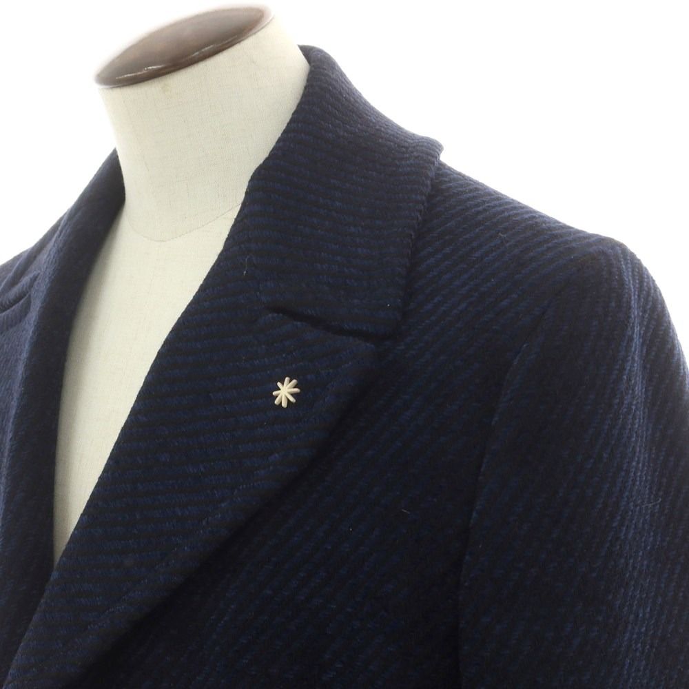 マニュエル リッツ MANUEL RITZ ウールアクリル チェスターフィールドコート ネイビーxブラック サイズ52 メンズ