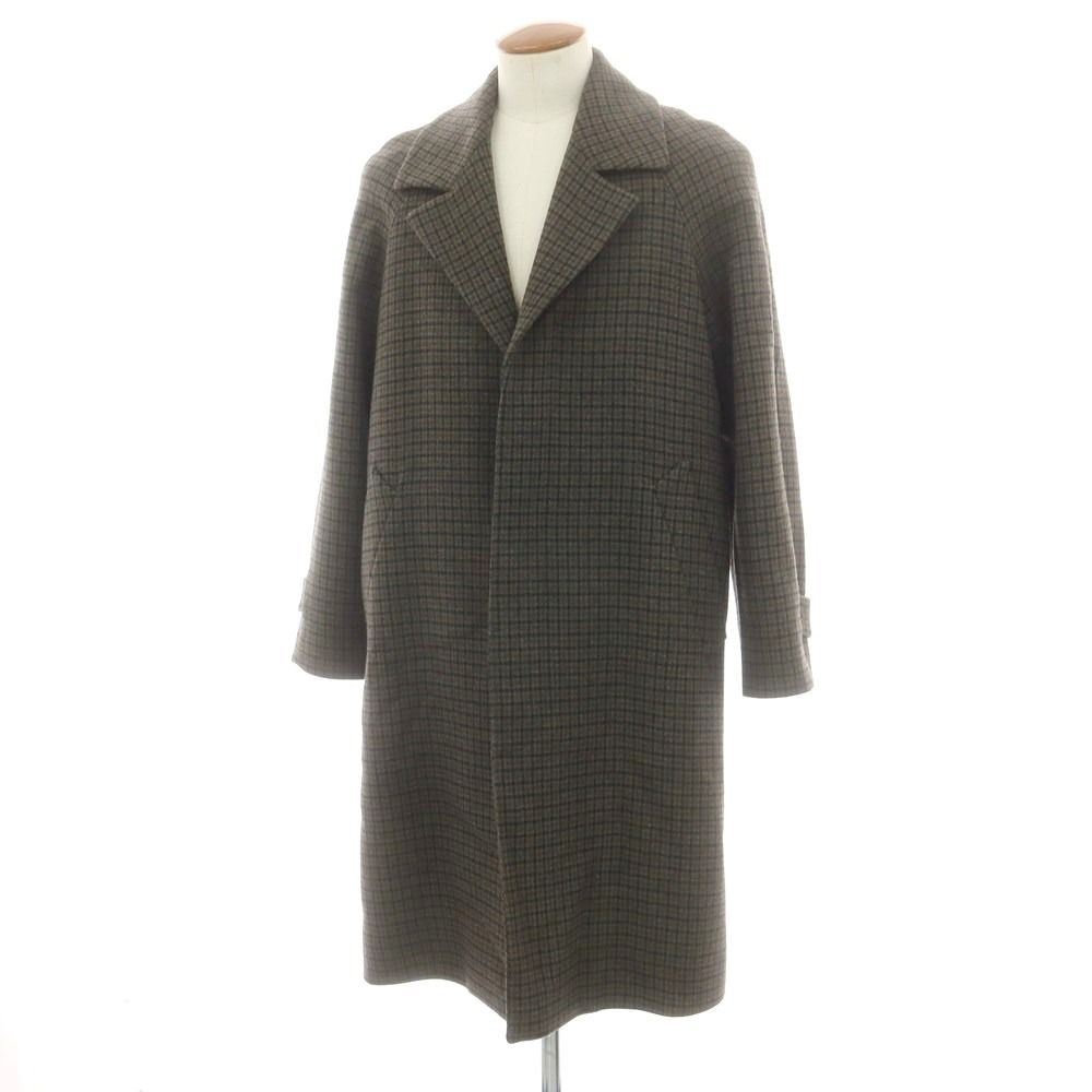 ピーティートリノ PT TORINO ウール チェック チェスターフィールドコート オリーブxネイビー サイズ46 メンズ