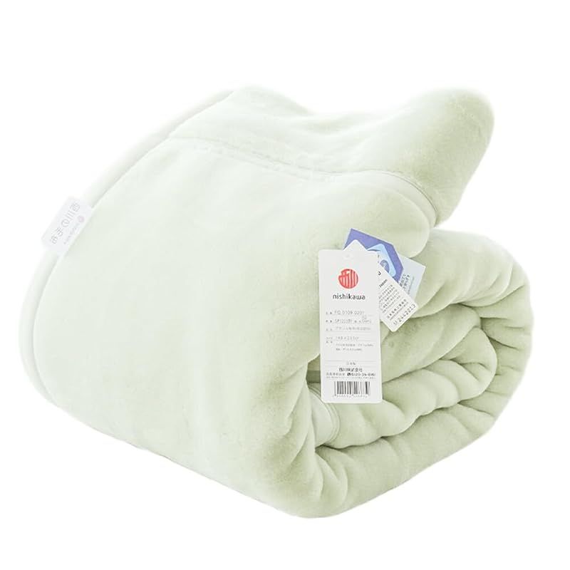 西川 毛布 冬用 シングル アクリル 眠りの恋人 140×200cm 2枚合わせ 洗える グリーン1 毛羽部分 アクリル100％ 抗菌 泉大津 マイヤー毛布 衿付き 無地 あったか 冬 ブランケット