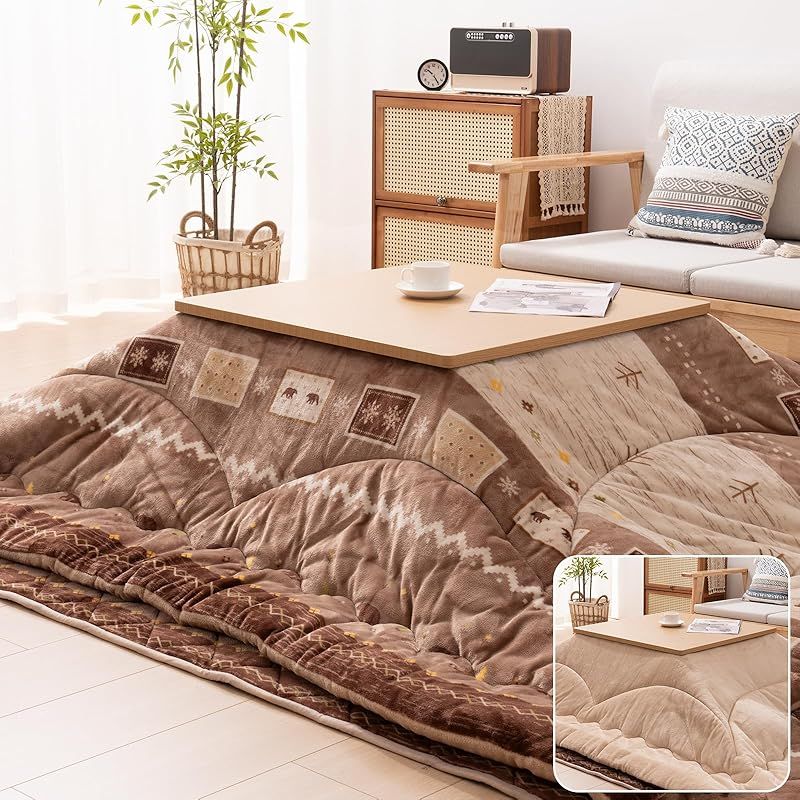 Vamcheer こたつ布団 正方形 掛け敷きセット 約190x190cm リバーシブル こたつ掛け布団 敷き布団 2点セット 両面使える 厚掛け 厚手 あったか フランネル ふわふわ 冬用 洗える 静電気防止 毛抜けない ホッキョクグマ族 ブラウン