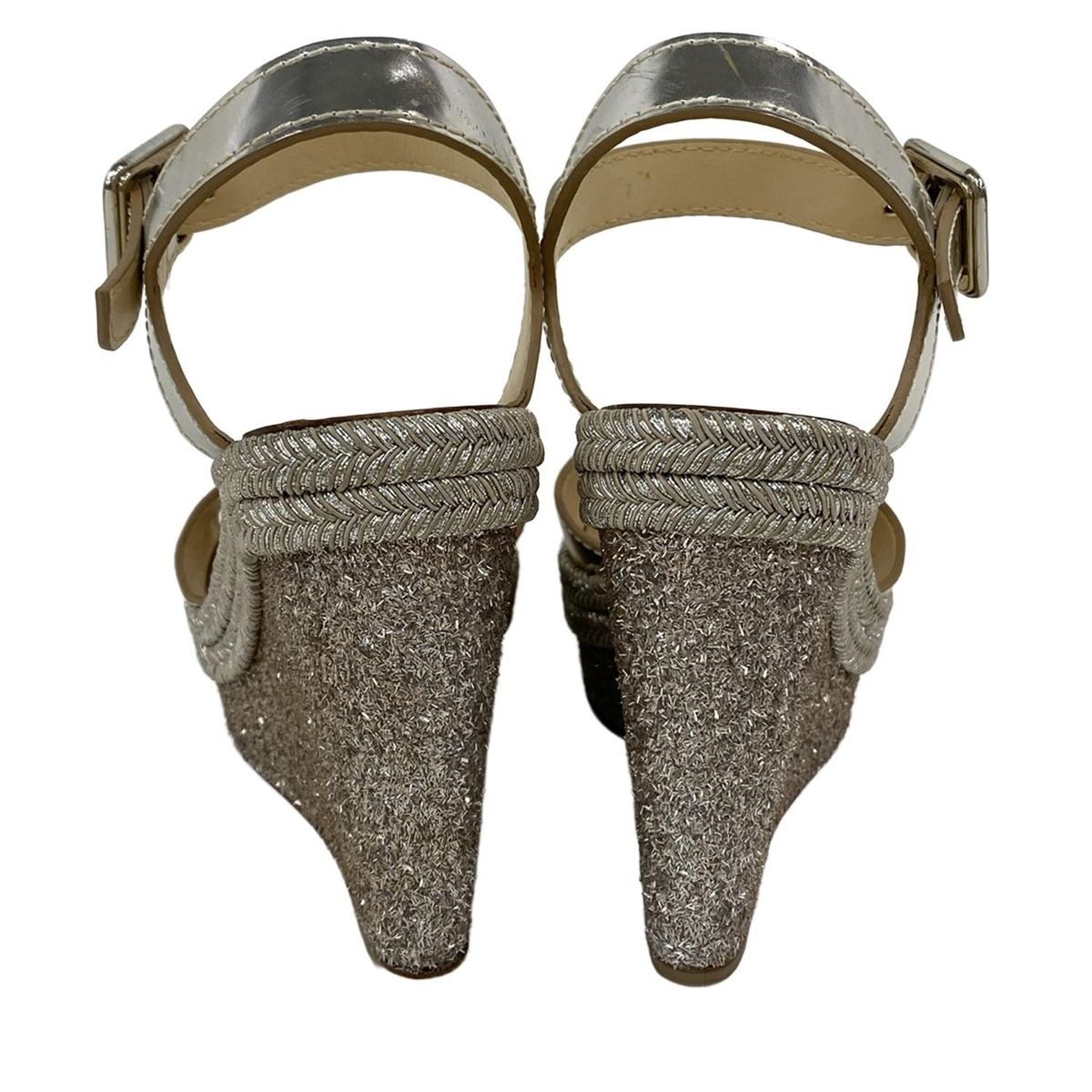  クリスチャンルブタン サンダル 36 レディース シルバー ウェッジソール アウトソール張替済 グリッター レザー サンダル サンダル ミュール