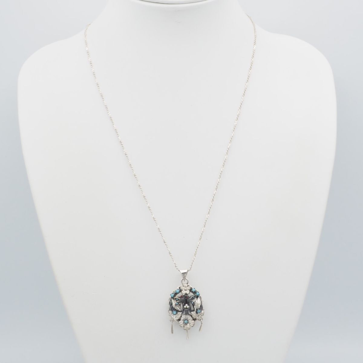 H669 ブルーストーン フェイクパール 925 MEX刻印 2way ペンダント ネックレス ブローチ バード フラワー デザイン シルバー ヴィンテージ
