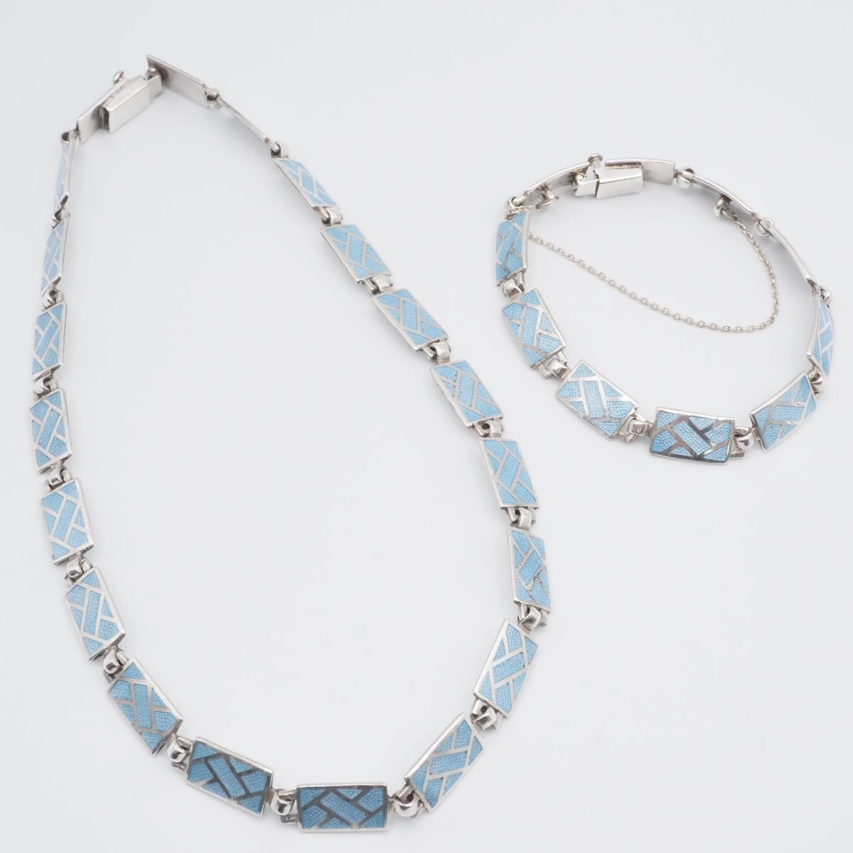 H501 ヴィンテージ MARGOT DE TAXCO 925刻印 ネックレス ブレスレット セット ブルーエナメル デザイン シルバー