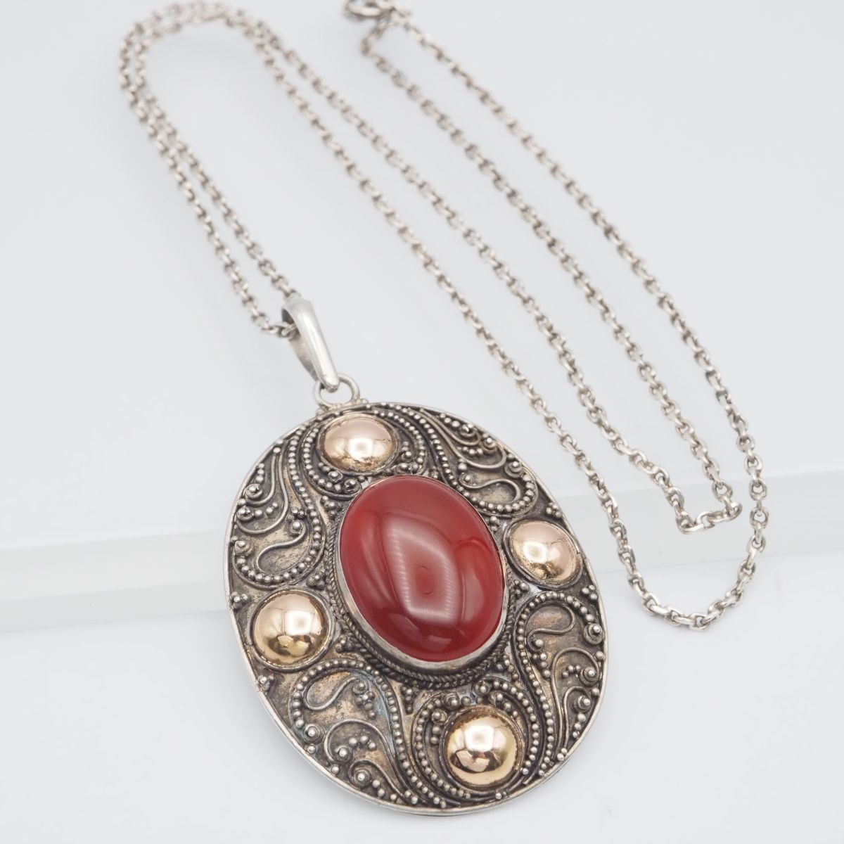 H516 レッドアゲート 赤瑪瑙 メノウ STERLING 925刻印 ペンダント ネックレス デザイン シルバー