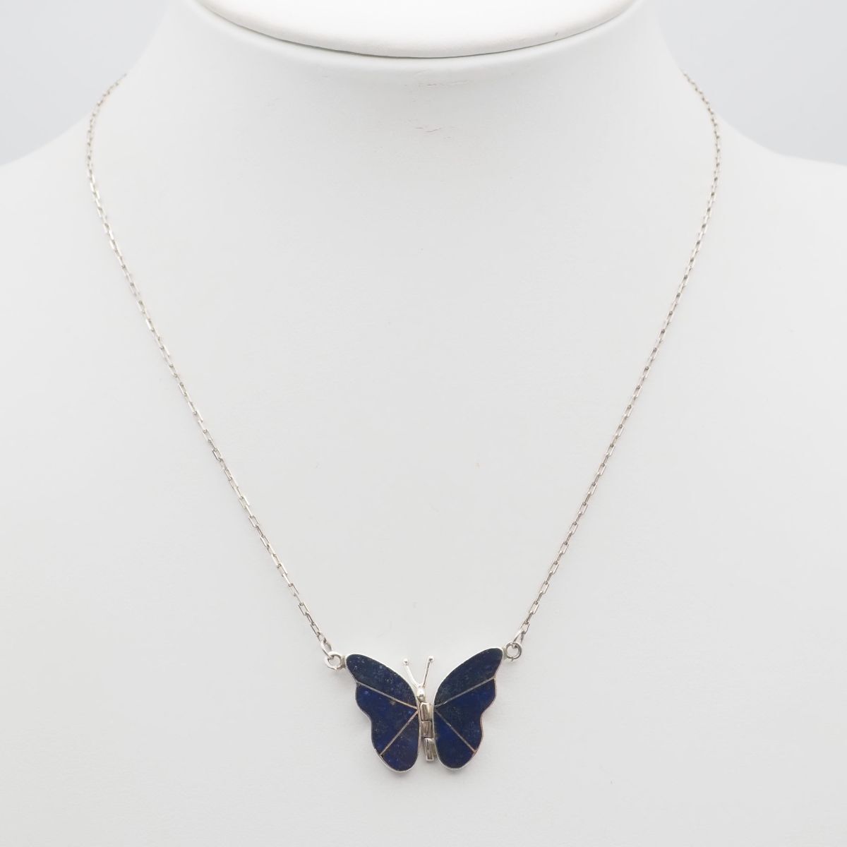 H625 ラピスラズリ 970刻印 ネックレス 蝶 バタフライ インレイ デザイン シルバー 12月誕生石