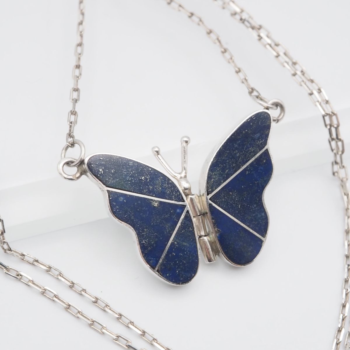 H625 ラピスラズリ 970刻印 ネックレス 蝶 バタフライ インレイ デザイン シルバー 12月誕生石