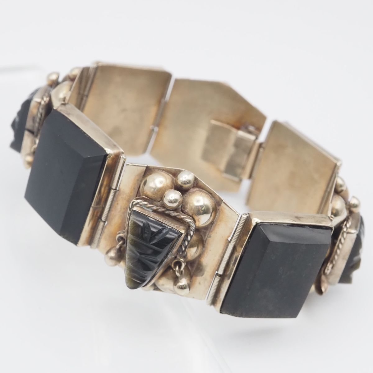 H740 グラックストーン MEXICO刻印 ブレスレット 大ぶり ゴールド デザイン ヴィンテージ メキシコ製