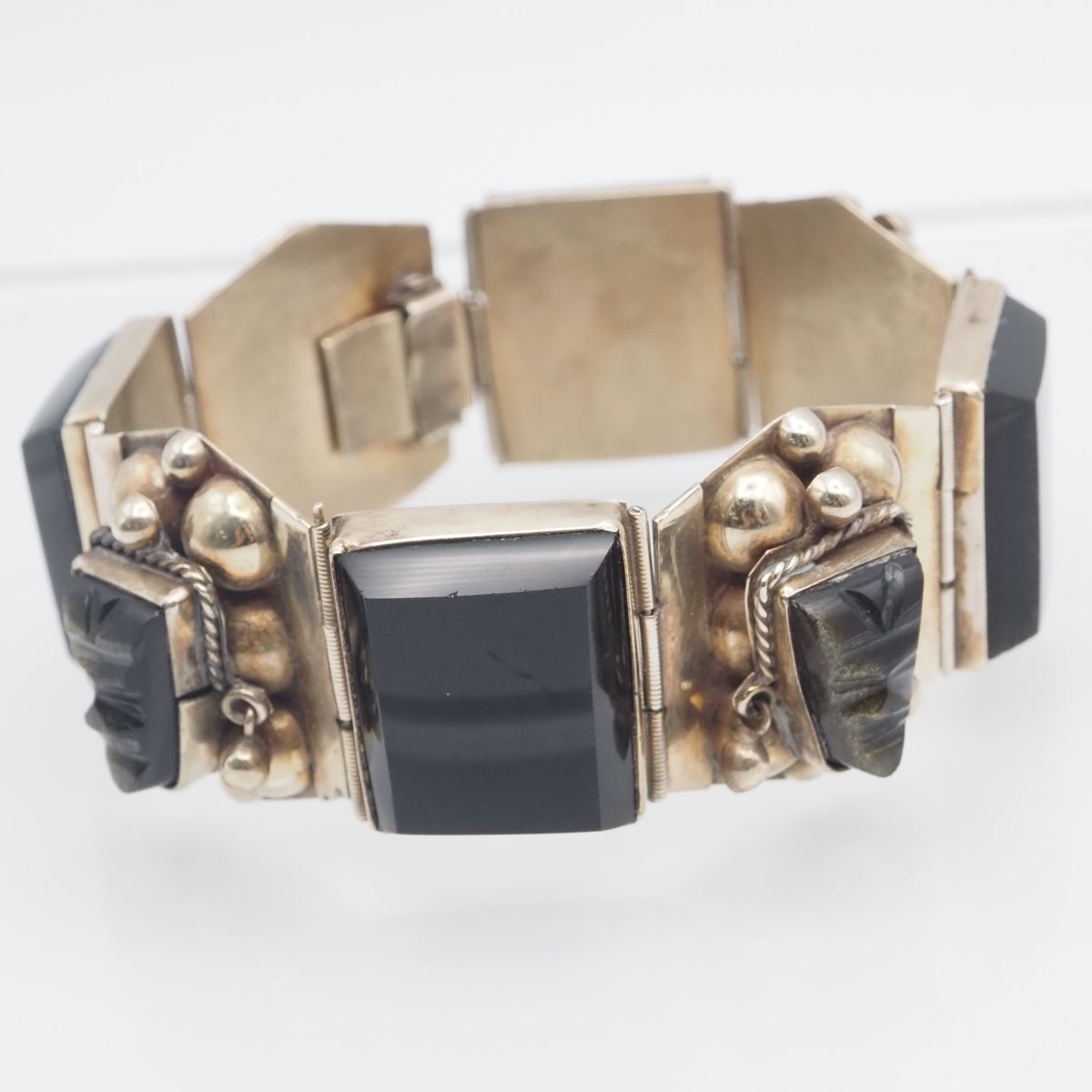 H740 グラックストーン MEXICO刻印 ブレスレット 大ぶり ゴールド デザイン ヴィンテージ メキシコ製