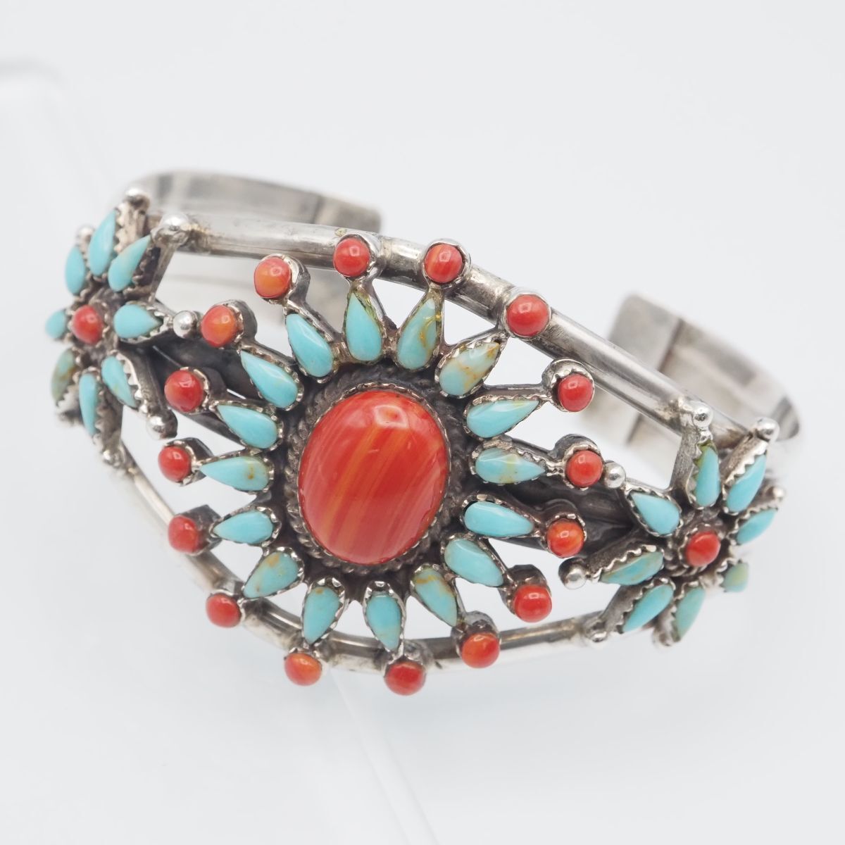 H475 レッドアゲート風 ターコイズ トルコ石 925刻印 バングル 大ぶり デザイン シルバー 腕輪 ヴィンテージ 12月誕生石