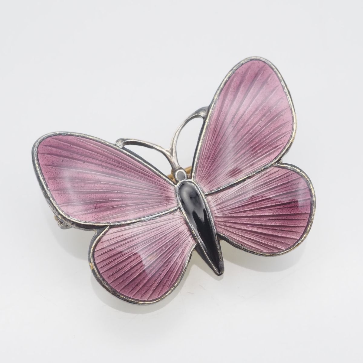 H425 ヴィンテージ NORWAY STERLING OPRO刻印 ブローチ 蝶 バタフライ パープル ブラック エナメル ゴールド デザイン シルバー ノルウェー
