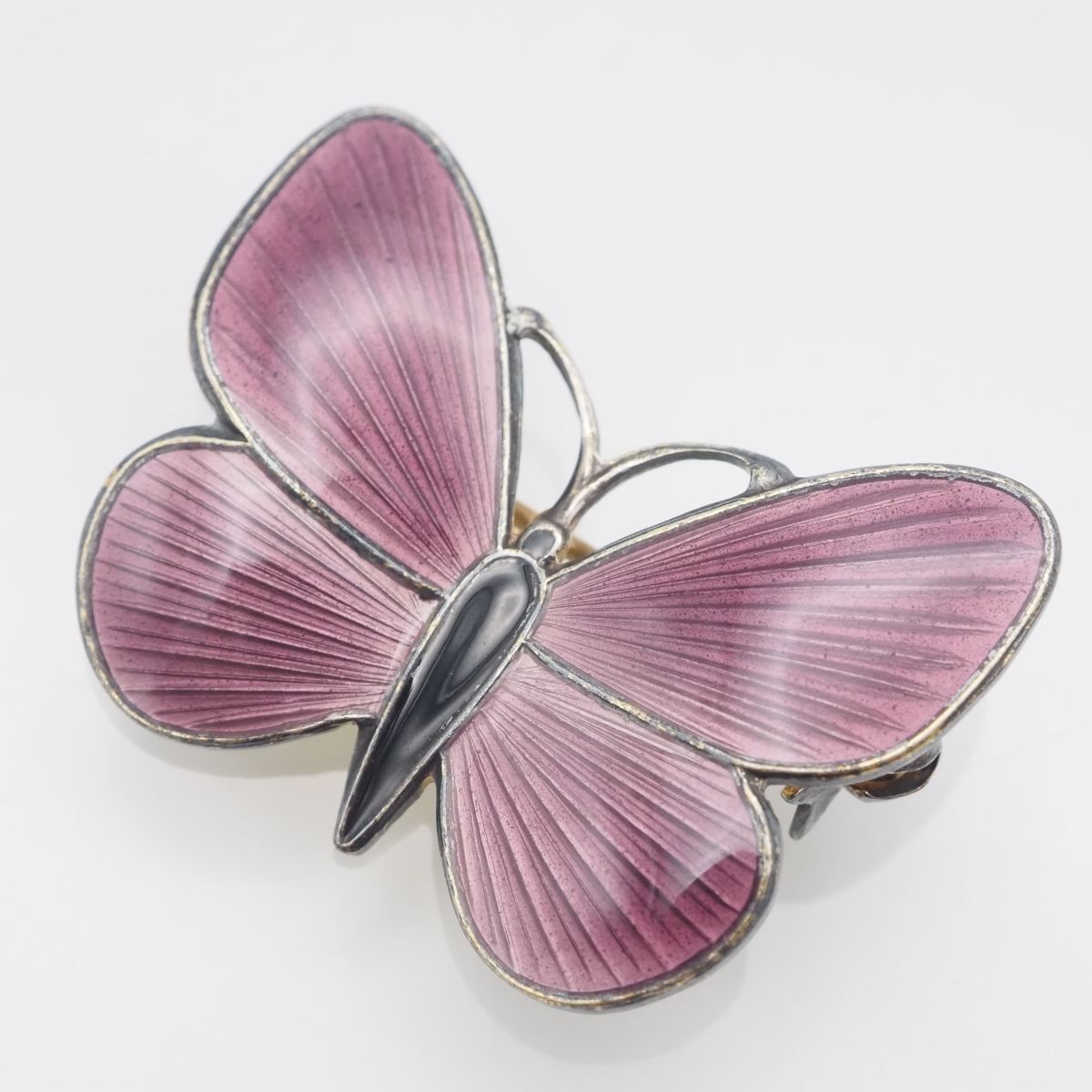 H425 ヴィンテージ NORWAY STERLING OPRO刻印 ブローチ 蝶 バタフライ パープル ブラック エナメル ゴールド デザイン シルバー ノルウェー