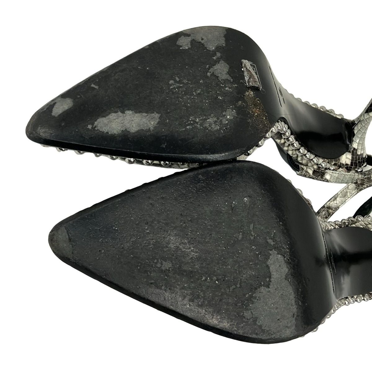  WANG アレキサンダーワン パンプス 35 レディース - ライトグレー×黒 パイソン柄 型押し加工 スタッズ レザー ハイヒール パンプス パンプス