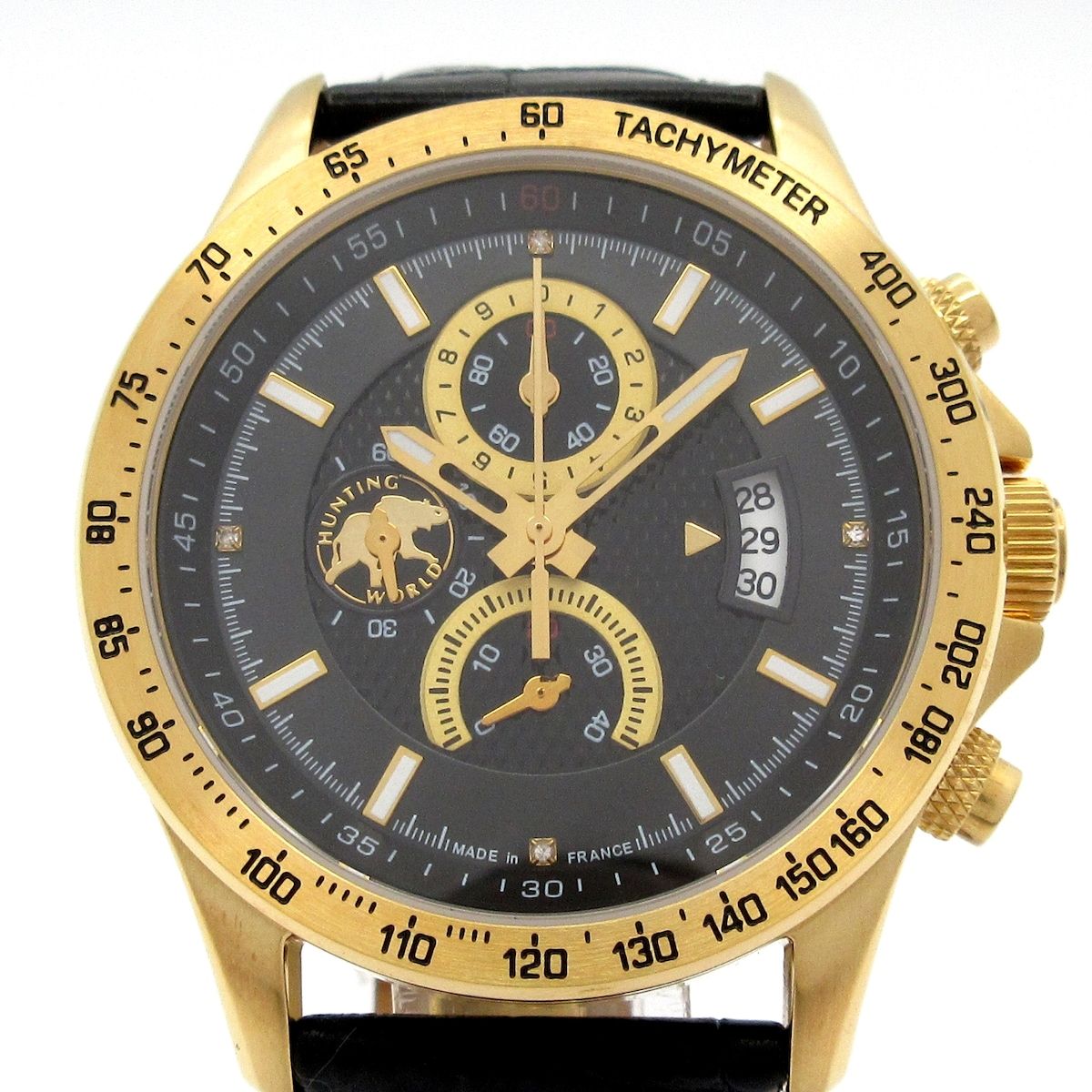 HUNTING WORLD ハンティングワールド 腕時計 ゴールド コンティネント メンズ クロノグラフ 950点 黒×ゴールド
