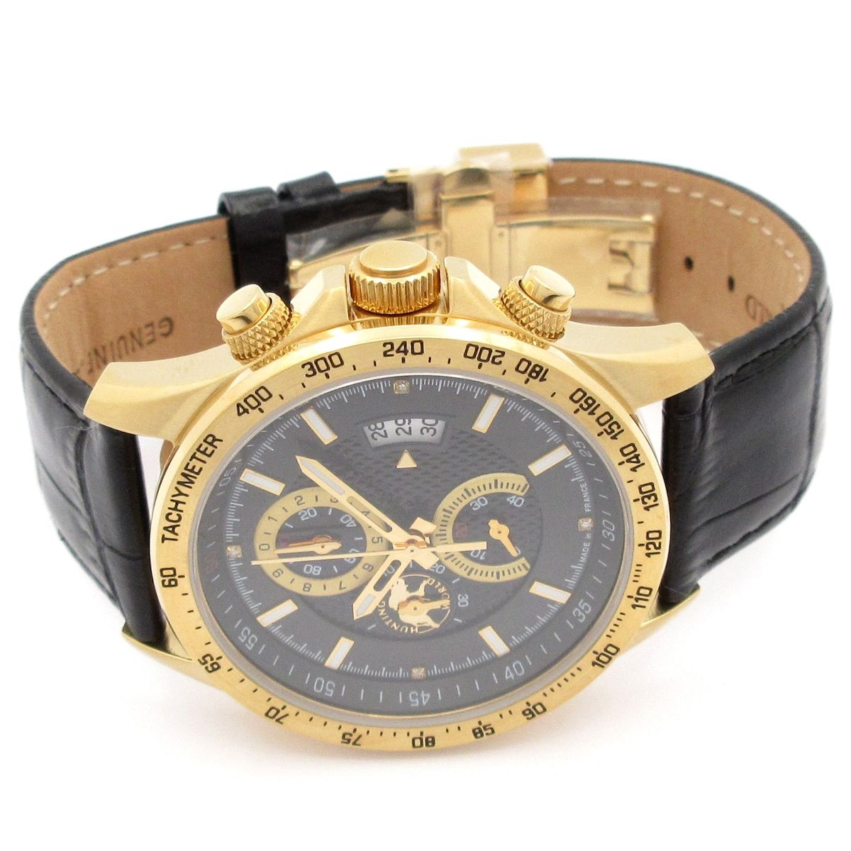 HUNTING WORLD ハンティングワールド 腕時計 ゴールド コンティネント メンズ クロノグラフ 950点 黒