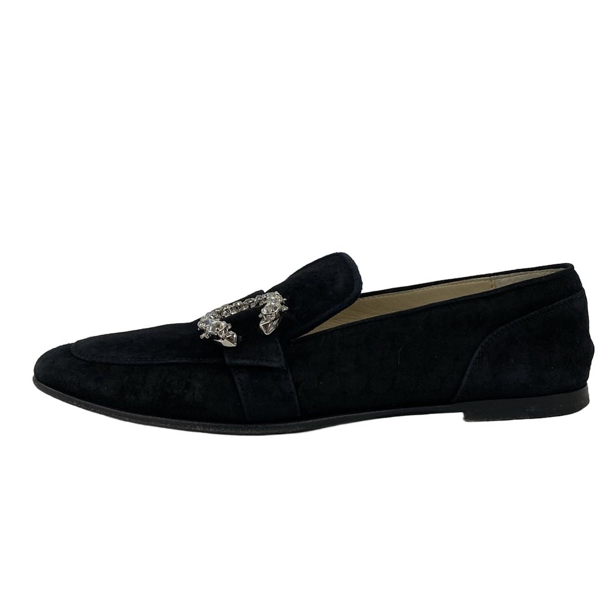 JIMMY CHOO ジミーチュウ フラットシューズ 38 レディース - 黒 アウトソール張替済 ビジュー ラインストーン