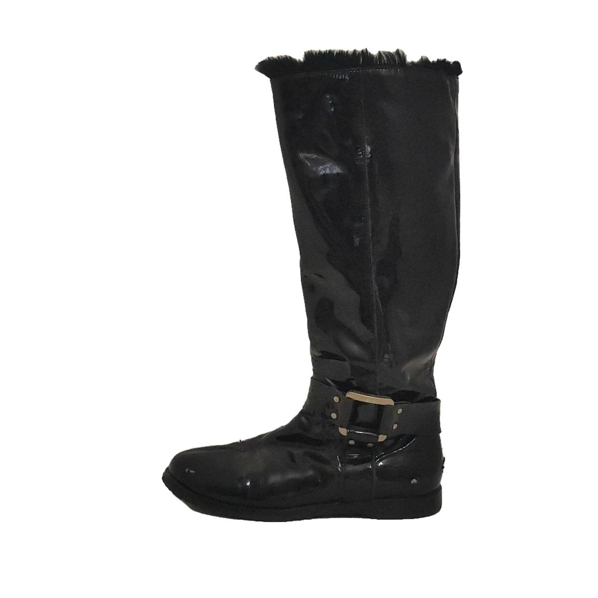 JIMMY CHOO ジミーチュウ ロングブーツ レディース - 黒 ゴールド金具 ファー アウトソール張替