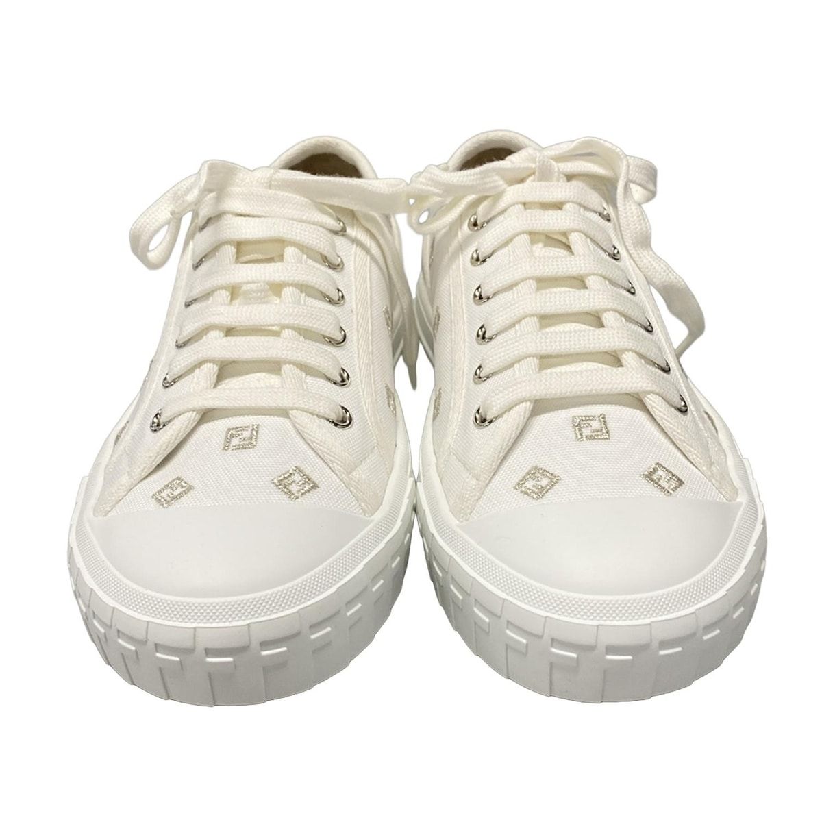 FENDI フェンディ スニーカー JP 25 メンズ - 8 E 8325 白×シルバー FFロゴ 刺繍 インソール取外可 ローカット