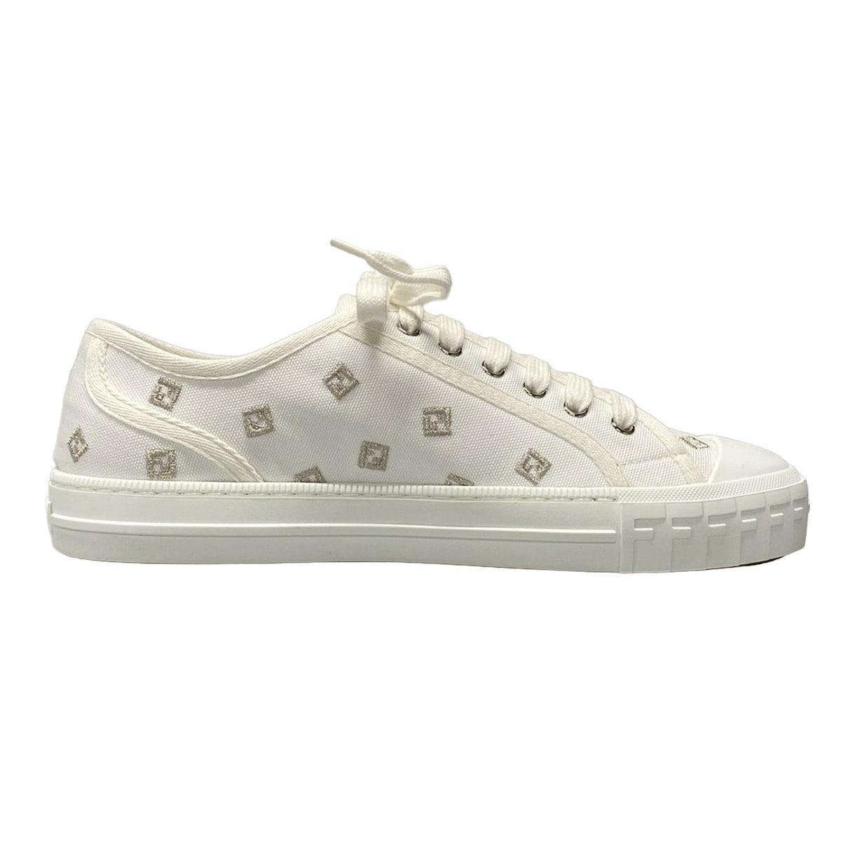 FENDI フェンディ スニーカー JP 25 メンズ - 8 E 8325 白×シルバー FFロゴ 刺繍 インソール取外可 ローカット