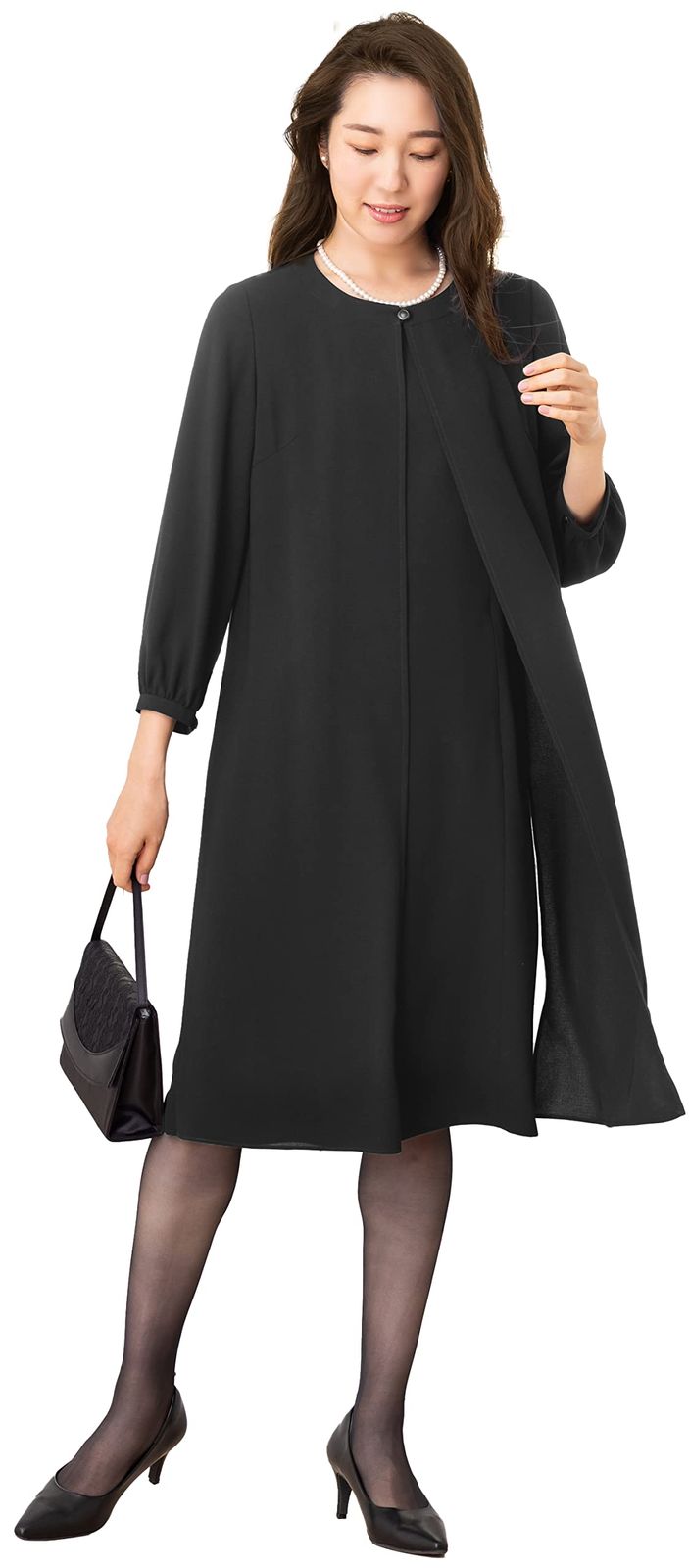 アッドルージュ 喪服 レディース 夏用 ブラックフォーマル 洗える 礼服 前開き ワンピース単品 大きいサイズ 小さいサイズ ゆったり 春 夏 秋 冬 オールシーズン 体型カバー ロング丈 m5381 レギュラー丈 11号