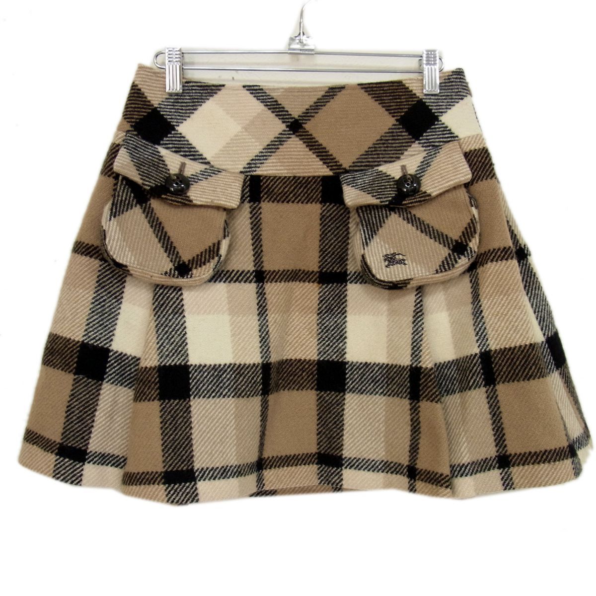 BURBERRY LONDON BLUE LABEL ウール バーバリーチェック フ スカート 騎兵刺繍 バーバリーロンドン ブルーレーベル