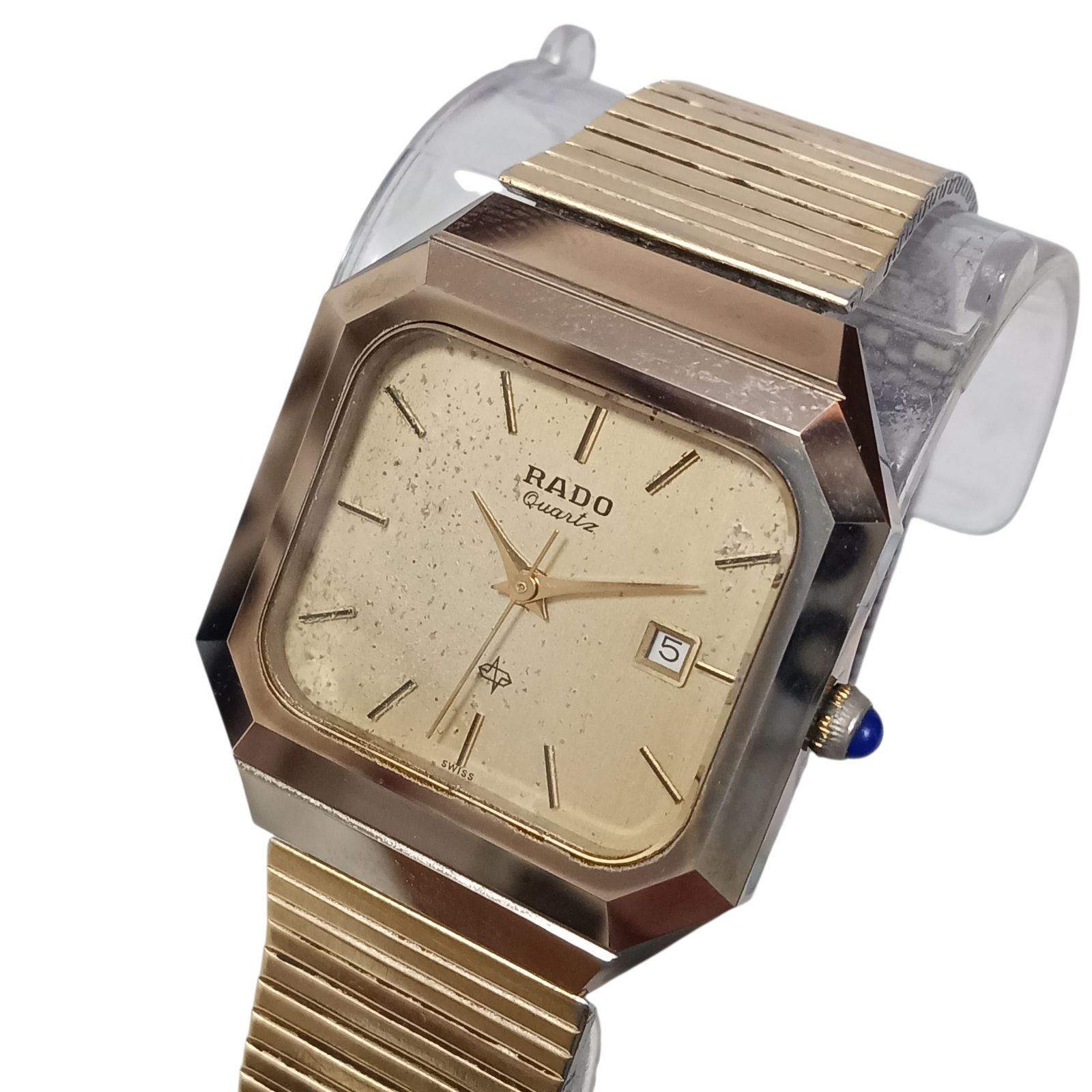 稼働 1105 3 RADO ラドー 111 9511 メンズ腕時計 レディース クォーツ スクエア デイト ゴールド文字盤